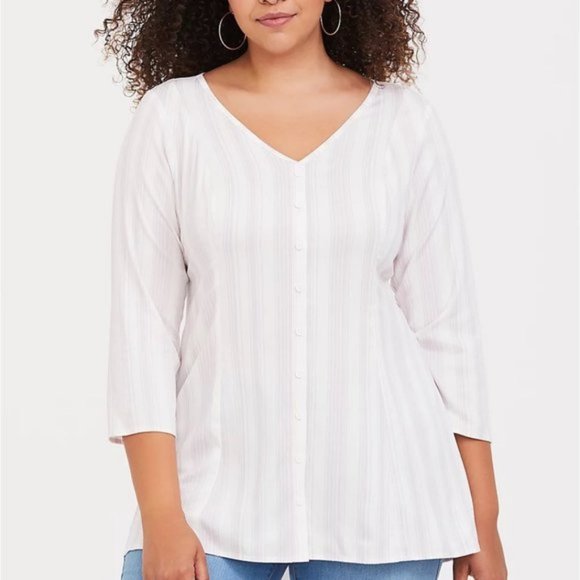 torrid Tops - Torrid Purple and Ivory Stripe Challis Tunic Top Plus Size 00,  US M/L 10